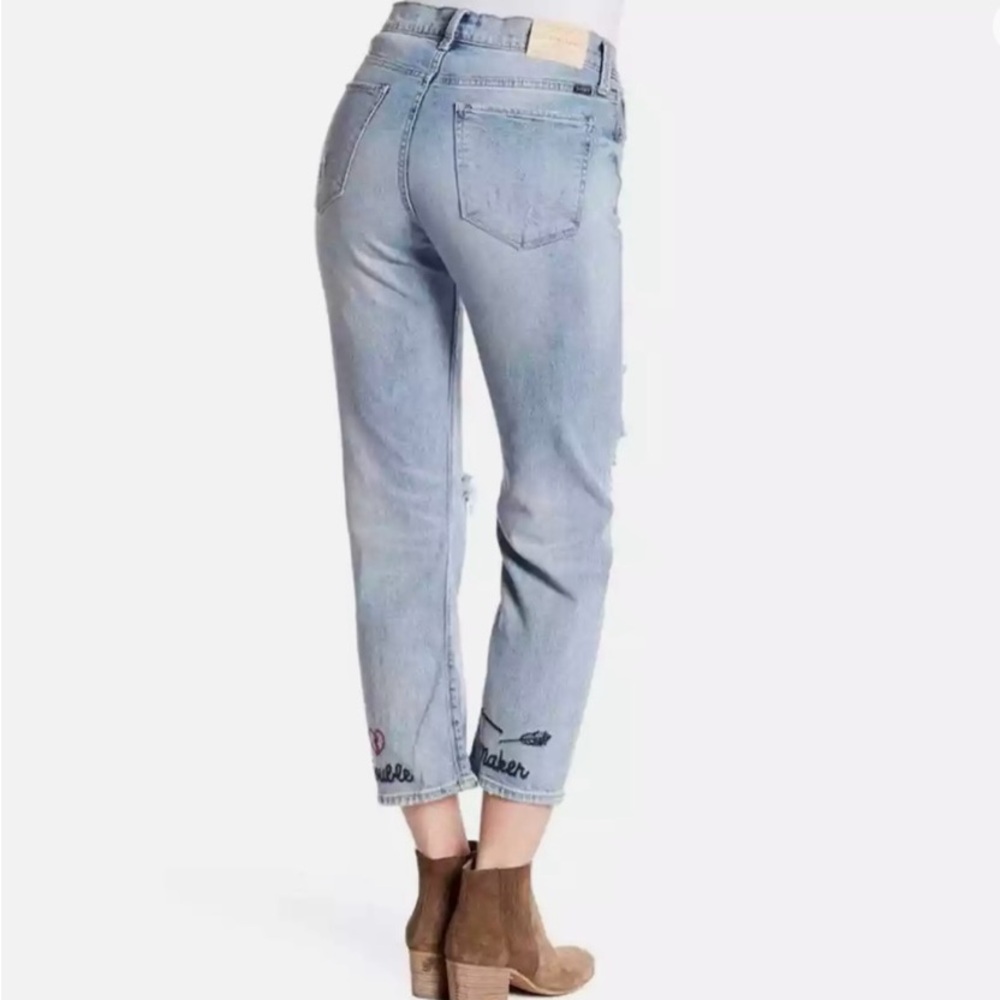 LUCKY BRAND Arrow Trouble Maker embroidered jeans Bridgette Crop Distressed 0/25